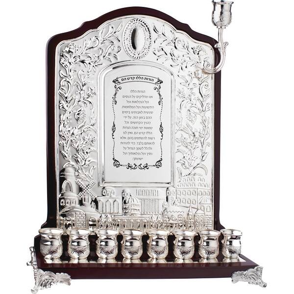 Wall Menorah Wood & Silver Plated 14X9.5 " Pictured On Sale Bed